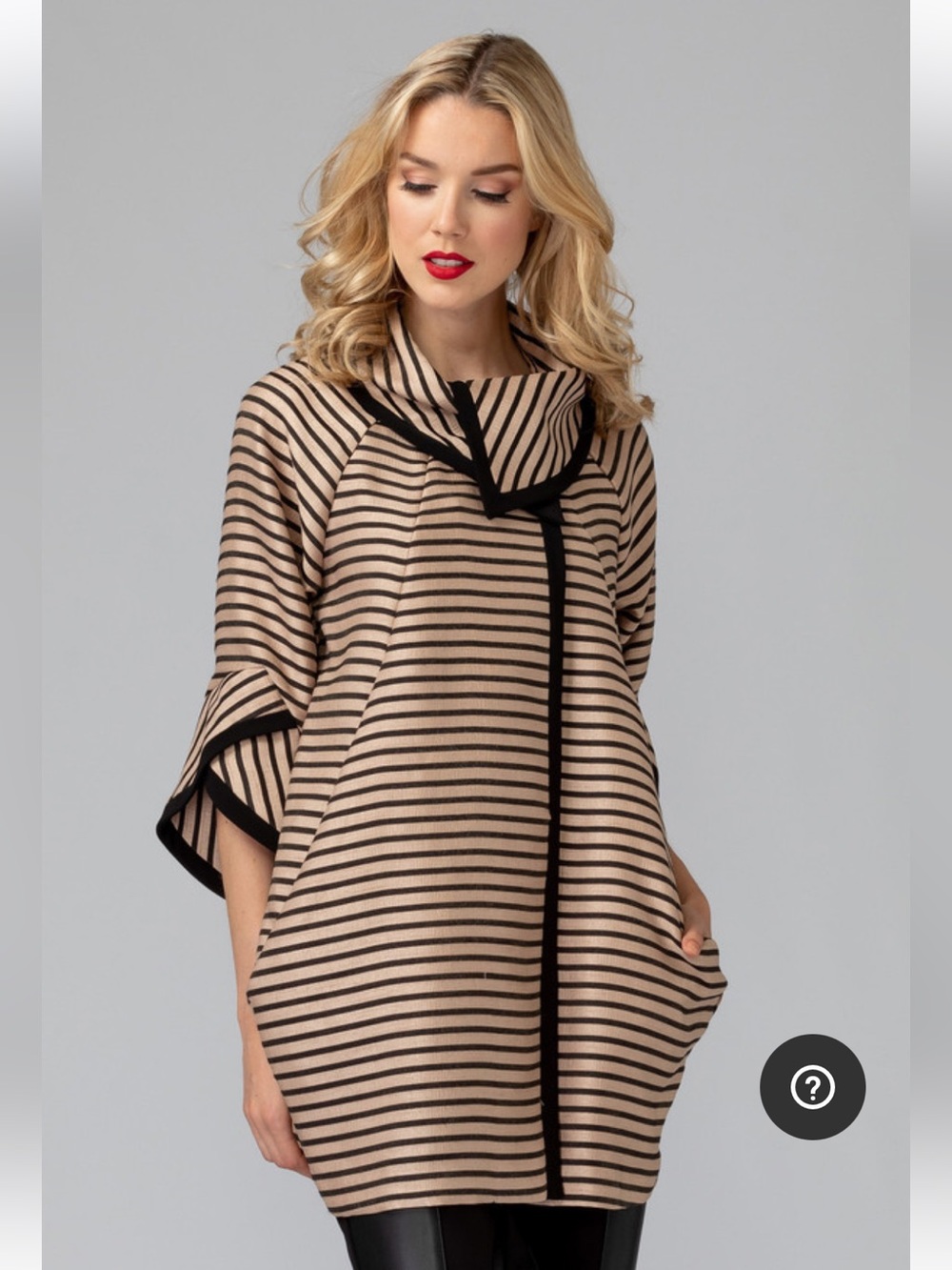Joseph Ribkoff “Emily in Paris” Designer Horizontal-Striped Funnel Collar Coat